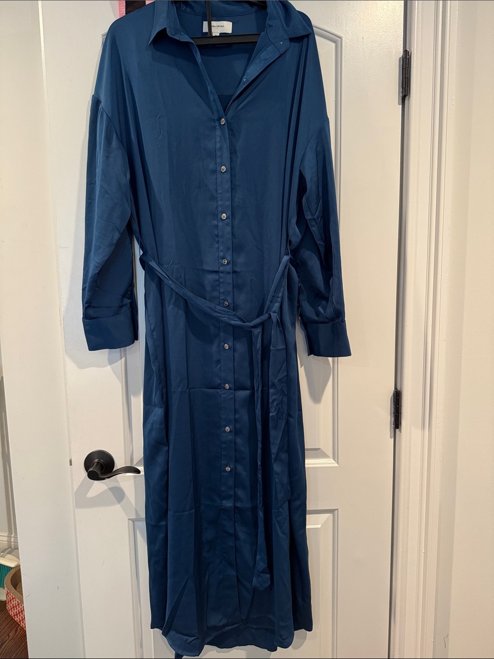 Banana Republic Teal Button-Front Maxi Shirt Dress with Tie
